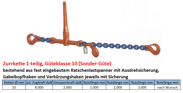 2200-16.000 daN 2-teilig Zurrkette Spannkette Ratschenspanner 3,5 m lang 